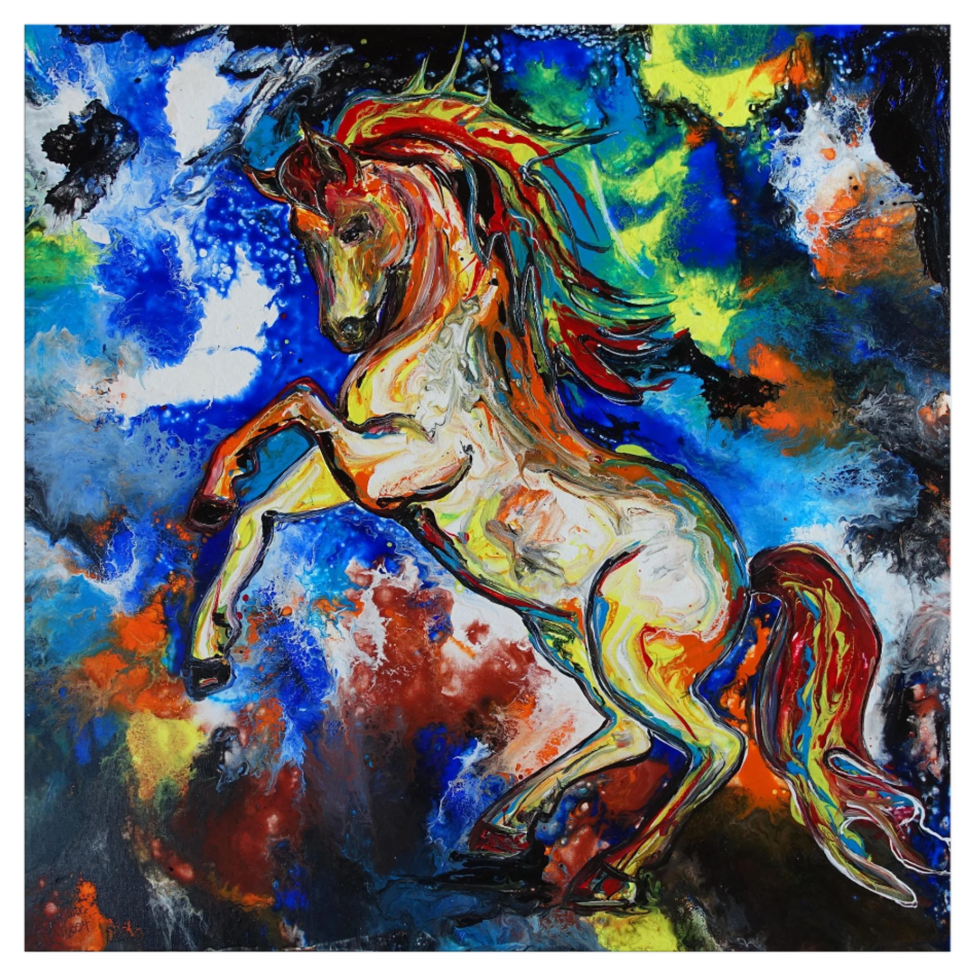 Horse Pferde Bild Leinwand abstraktes Acrylbild Unikat Original