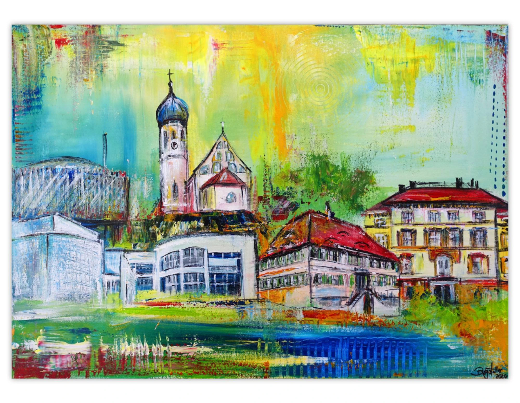 Schwendi 2 Gemälde Original Acrylbild Weishaupt Rathaus Schilling handgemaltes Bild