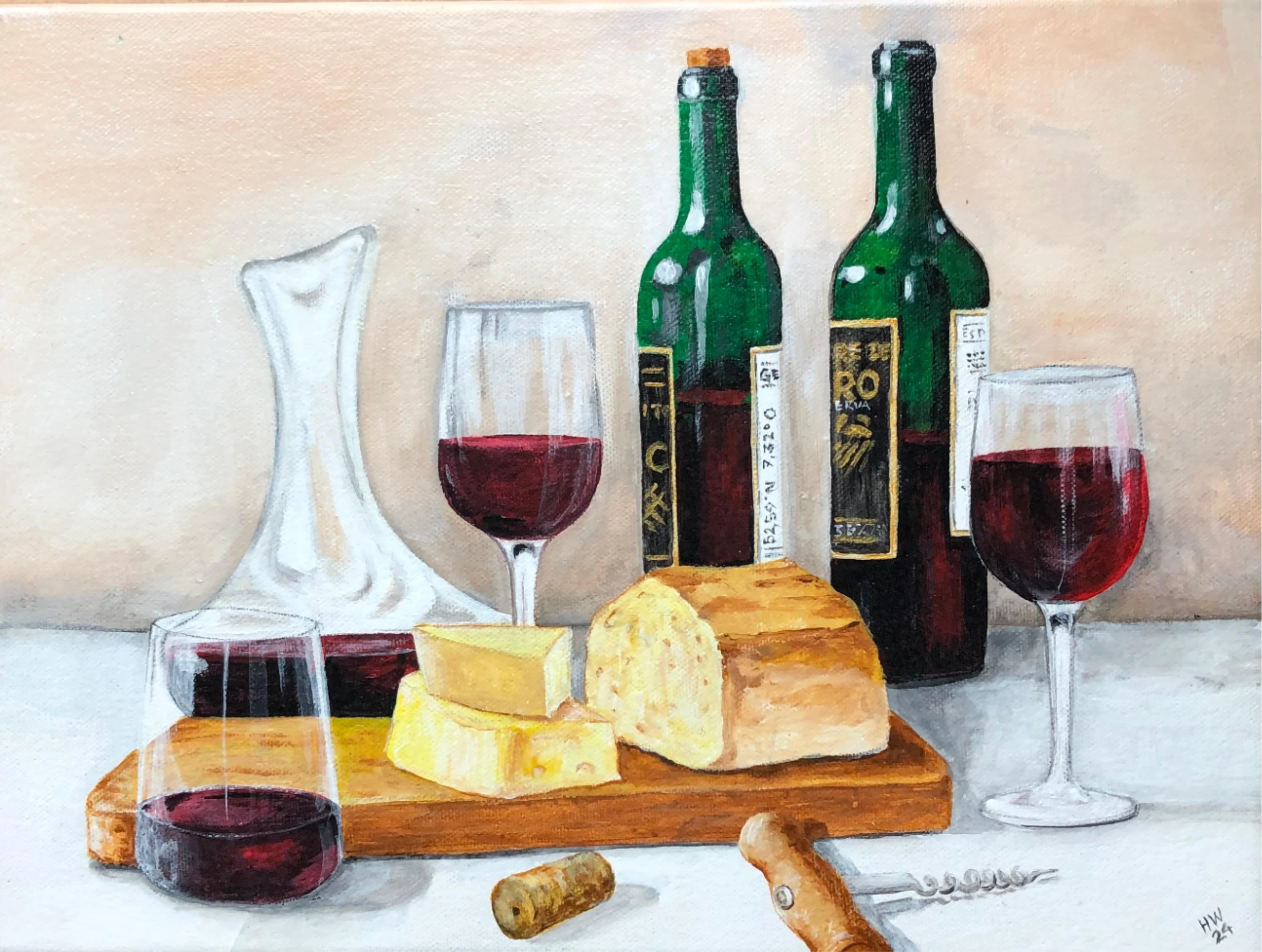 Wein mit Käse und Brot